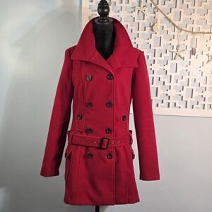 IZ Byer California Red Double Breasted Belted Pea Coat Size L